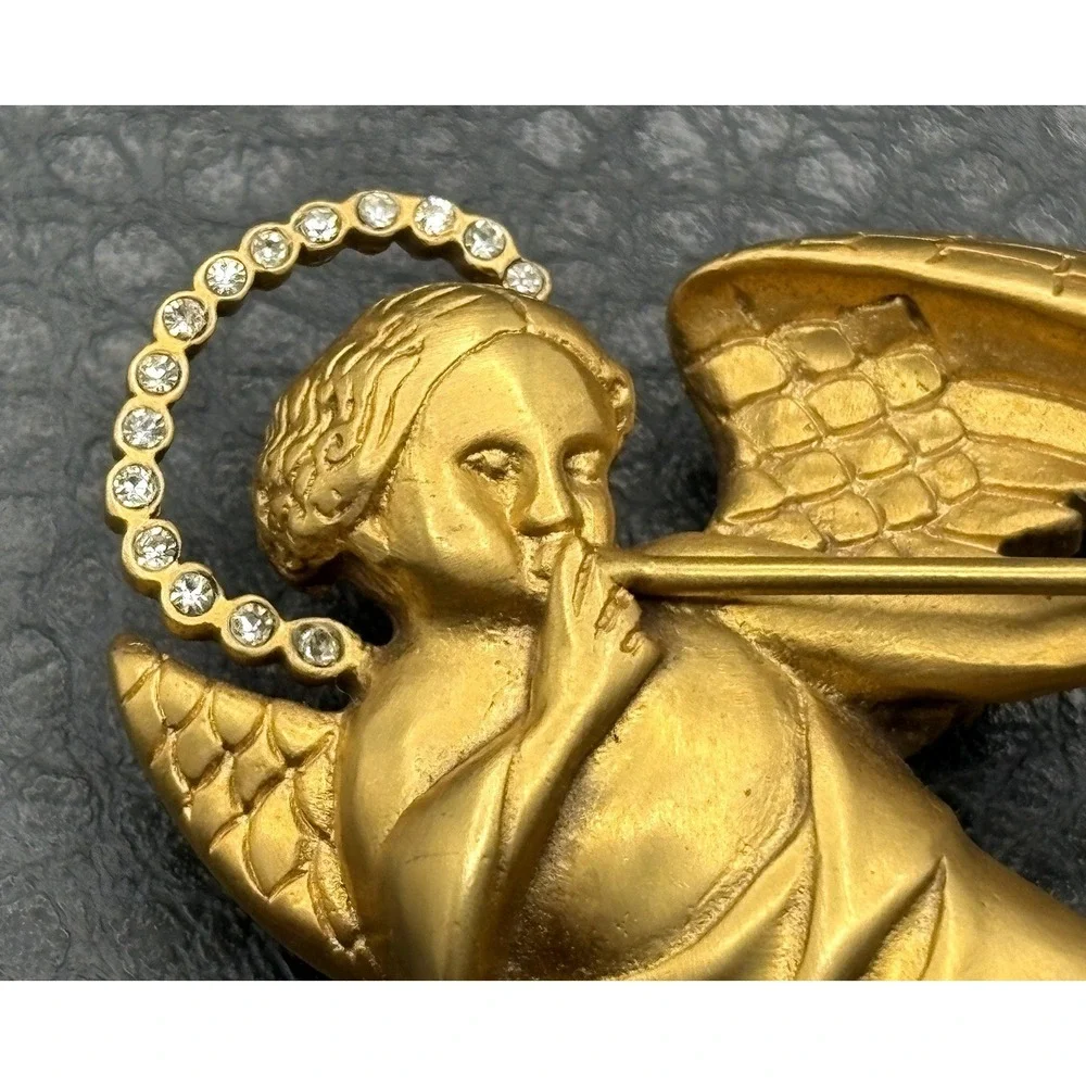 Vintage MMA METROPOLITAN MUSEUM ART NCMA Angel Cherub Brooch Pin Rhinestone Halo